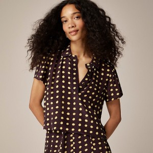 Tops J.Crew Sheer popover crepe de chine Mujer Marrones España | JMIZDT864