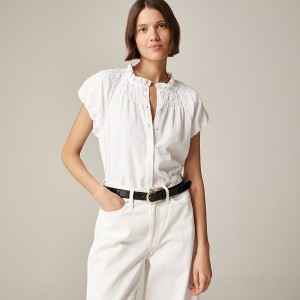 Tops J.Crew Smocked-neck Mujer Blancas España | NFQUSI341