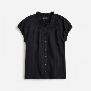 Tops J.Crew Smocked-neck Mujer Negras España | DETNGO235