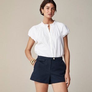 Tops J.Crew Smocked-neck striped cotton poplin Mujer Blancas España | ESYCAP617