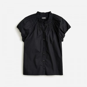 Tops J.Crew Smocked-neck striped cotton poplin Mujer Negras España | HMTFAX728