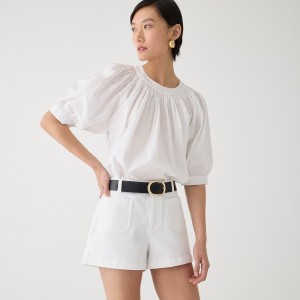 Tops J.Crew Smock-neck puff-sleeve floral cotton poplin Mujer Blancas España | RNULID269