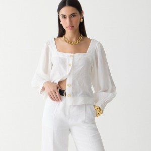 Tops J.Crew Squareneck button-up Mujer Blancas España | PVGCHZ154
