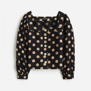 Tops J.Crew Squareneck button-up Mujer Negras España | IYXVAK293