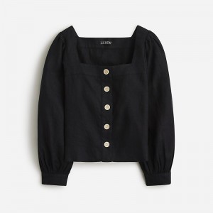 Tops J.Crew Squareneck button-up Mujer Negras España | EHJNPY493
