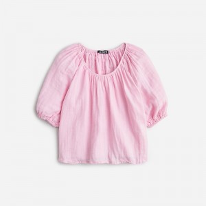 Tops J.Crew Swingy puff-sleeve cotton-linen blend gauze Mujer Rosas España | UXCEMW149