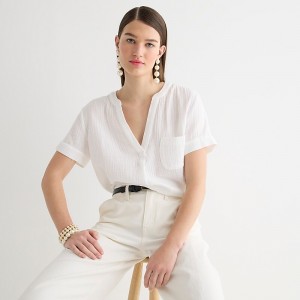 Tops J.Crew V-neck double-gauze popover Mujer Blancas España | DEMCJW248