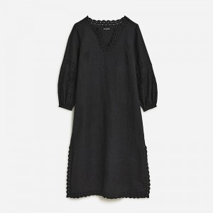 Vestido J.Crew Bungalow embroidered Mujer Negras España | QPFGJV513