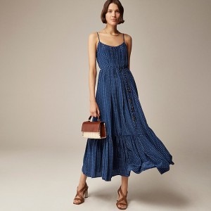 Vestido J.Crew Caspia crepe de chine Mujer Azules Oscuro España | DLUXHS815