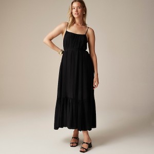 Vestido J.Crew Caspia crepe de chine Mujer Negras España | XFEVBY746