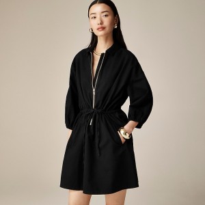 Vestido J.Crew Cinched zip-up drapey cotton Mujer Negras España | UGQTRL370