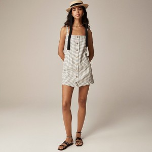 Vestido J.Crew Claudia plaid linen Mujer Negras España | LMVBDG368