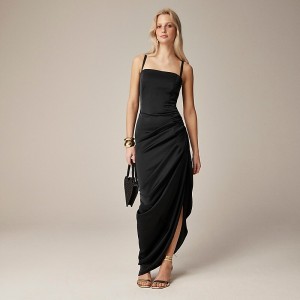 Vestido J.Crew Collection asymmetrical ruched stretch satin Mujer Negras España | VIHLGQ074