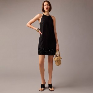 Vestido J.Crew Collection beaded linen mini Mujer Negras España | ZVYOHR203