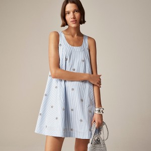 Vestido J.Crew Collection embellished shift cotton poplin Mujer Azules España | UFOTVM629
