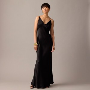 Vestido J.Crew Collection full-length V-neck slip Mujer Negras España | DKQFGA351
