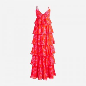 Vestido J.Crew Collection ruffle-tier Mujer Rosas España | FAJTMP604