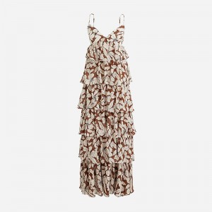 Vestido J.Crew Collection ruffle-tier Mujer Chocolate España | JGVPSX136