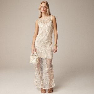 Vestido J.Crew Collection sheer slip dress with pearls Mujer Doradas España | KEDHBJ932