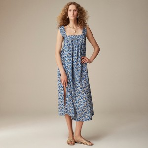 Vestido J.Crew Cotton voile ruffle-trim shift Mujer Bright Azurite Floral España | MJRHXI168