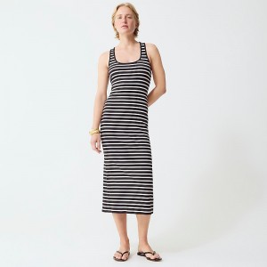 Vestido J.Crew Cross-back midi dress vintage rib Mujer Negras España | EBADVF275