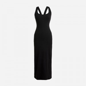 Vestido J.Crew Cross-back midi dress vintage rib Mujer Negras España | DPAINM453