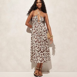 Vestido J.Crew Cutout halter beach floral cotton voile Mujer Chocolate España | HMVJYA823