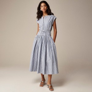 Vestido J.Crew Drop-waist midi cotton poplin Mujer Azules España | OUVHDM917