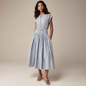Vestido J.Crew Drop-waist midi striped cotton poplin Mujer Azules España | YRMOSL231