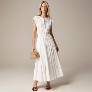 Vestido J.Crew Drop-waist midi striped cotton poplin Mujer Blancas España | IJRWNP231