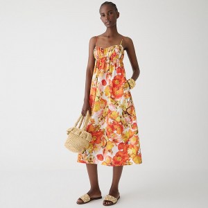 Vestido J.Crew Empire-waist midi floral cotton poplin Mujer Naranjas España | KRGDUQ108