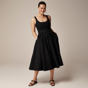 Vestido J.Crew Fit-and-flare midi cotton poplin Mujer Negras España | HGWQNE821