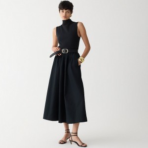 Vestido J.Crew Fitted knit mockneck dress with poplin skirt Mujer Negras España | OKSFUL763