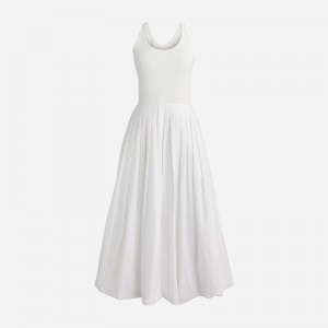 Vestido J.Crew Fitted tank dress with poplin bubble skirt Mujer Blancas España | WBVPFO076