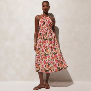 Vestido J.Crew Halter-neck cross-back floral cotton voile Mujer Rosas España | IDPCYK096