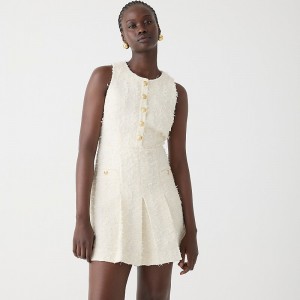Vestido J.Crew Pleated mini textured tweed Mujer Ivory España | XKIGEA786