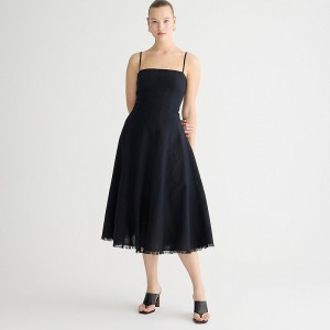 Vestido J.Crew Seamed flare midi Mujer Negras España | VYMZNX145