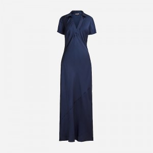Vestido J.Crew Short-sleeve maxi slip Mujer Azul Marino España | RMAXEH971