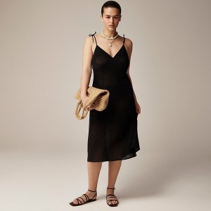 Vestido J.Crew Tie-shoulder slip featherweight linen blend Mujer Negras España | HKQLTX017