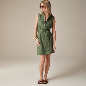 Vestido J.Crew Zip-front linen-blend Mujer Faded Moss España | AJIBOT730
